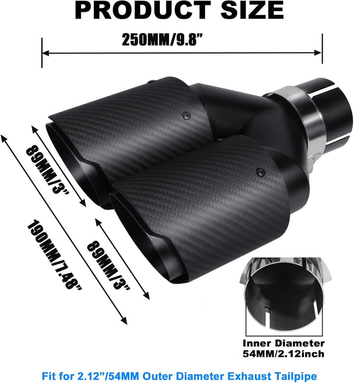 54mm Auspuffspitzen Auspuff Edelstahl und Glänzende Kohlefaser Auto Auspuff Endrohr, Einlass 2,1" Au