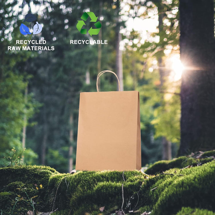 Switory 50 Stk Braun Papiertüten mit Henkel - 20,3 x 12 x 26,7 cm Klein Geschenktüten Papiertragetas