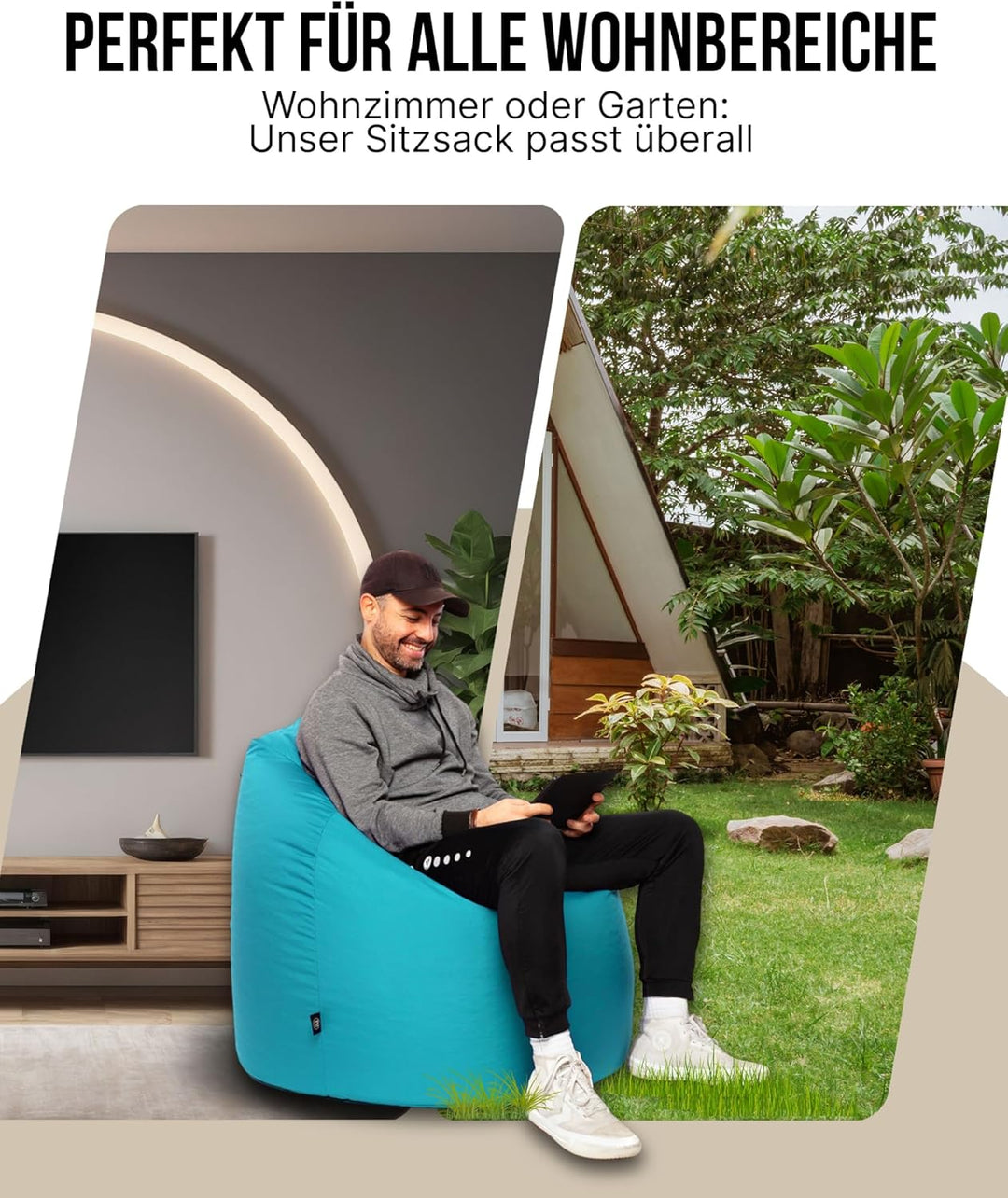 PATCH HOME Sitzsack Tropfenform - 3 Grössen - 25 Farben XXXL - 125cm, Durchmesser 105cm Türkis, XXXL