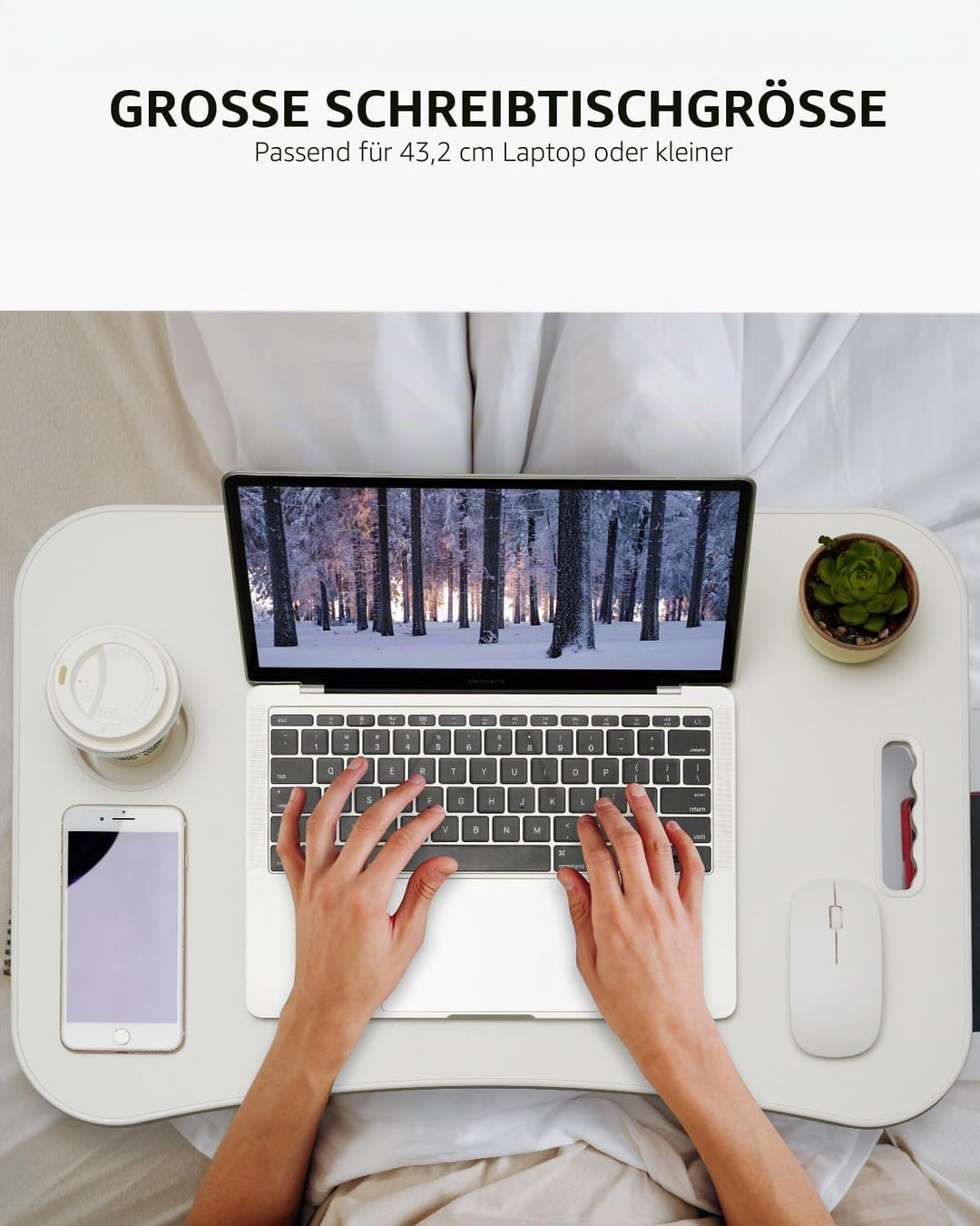 Faltbarer Laptoptisch, tragbarer Schossschreibtisch, Betttisch, Laptopständer mit Getränkehalter & T
