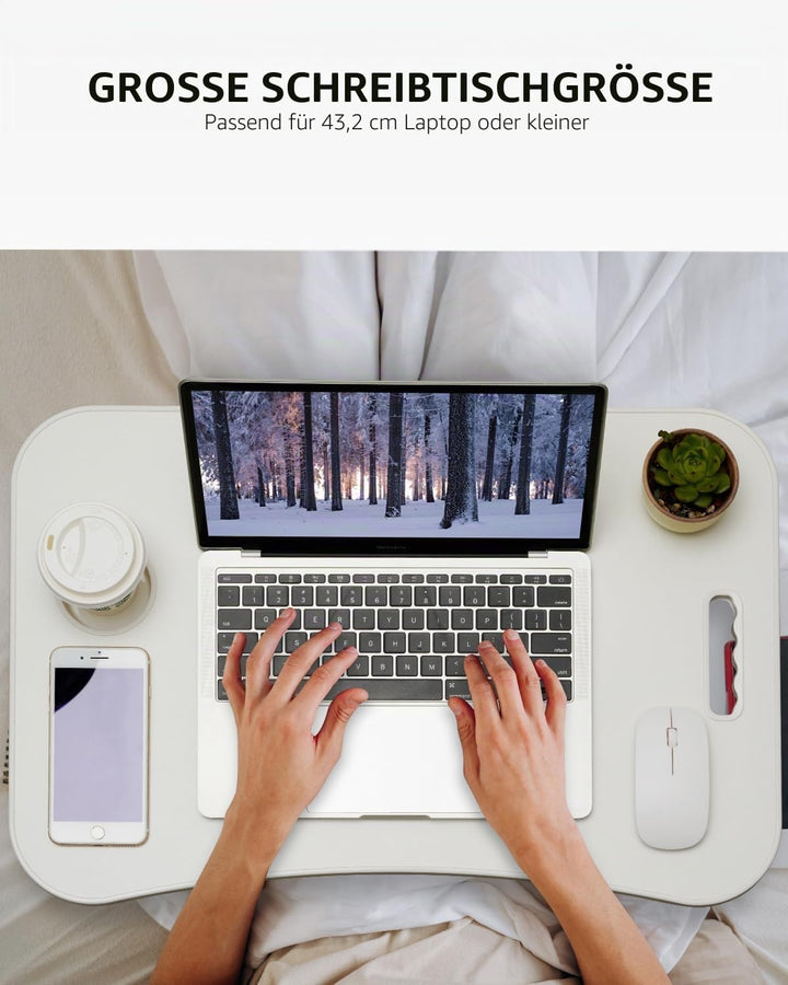 Faltbarer Laptoptisch, tragbarer Schossschreibtisch, Betttisch, Laptopständer mit Getränkehalter & T