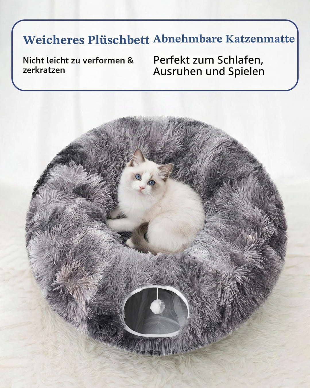Odoland Katzentunnel grosse Katzenspielzeug mit Plüsch Katze Bett Katzentunnel mit Ball für Indoor K