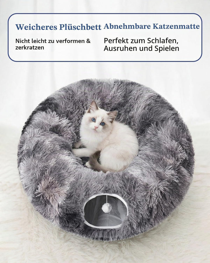 Odoland Katzentunnel grosse Katzenspielzeug mit Plüsch Katze Bett Katzentunnel mit Ball für Indoor K