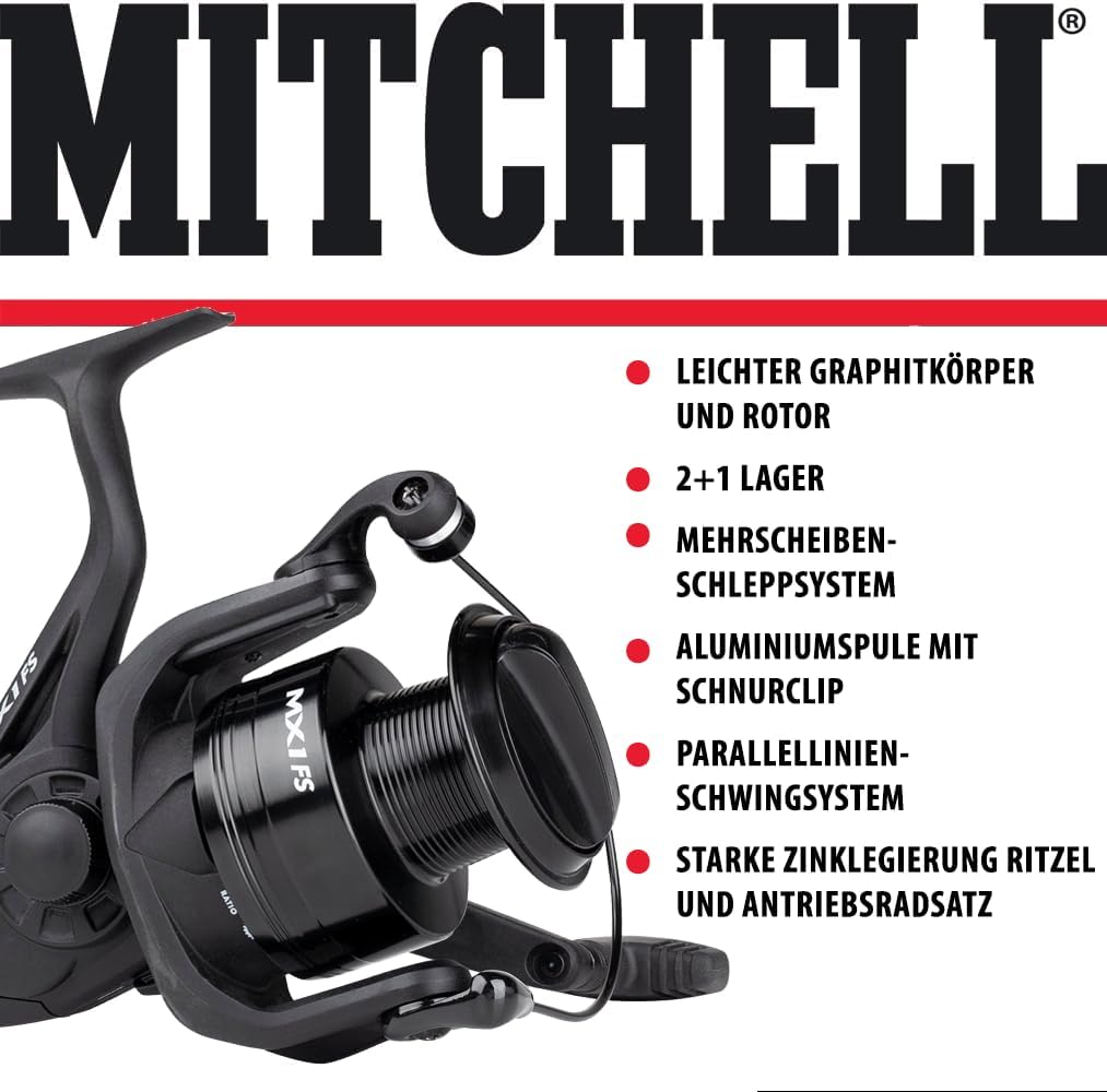Mitchell MX1 FS Freilauf-Angelrolle mit Baitrunner System – Friedfisch- und Karpfenangeln – Brassen,