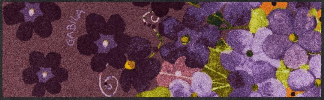 Salonloewe Fussmatte Maggio Viola 35x120 cm Läufer mit Blumenmotiv Flur-Teppich waschbar Schmutzfang