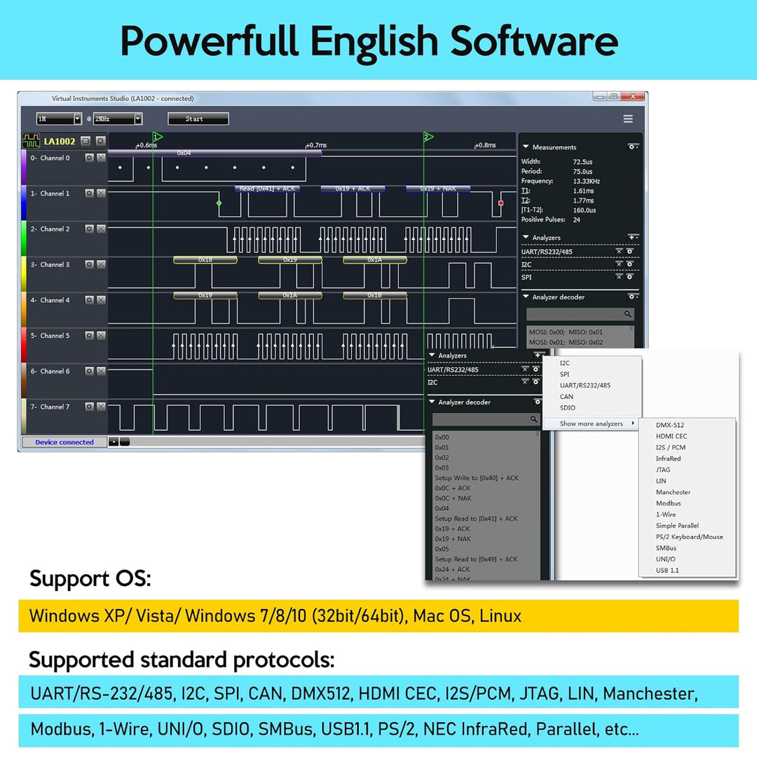 InnoMaker LA1010 USB Logic Analyzer 16 Input Channels 100MHz with The PC Software Handheld Instrumen