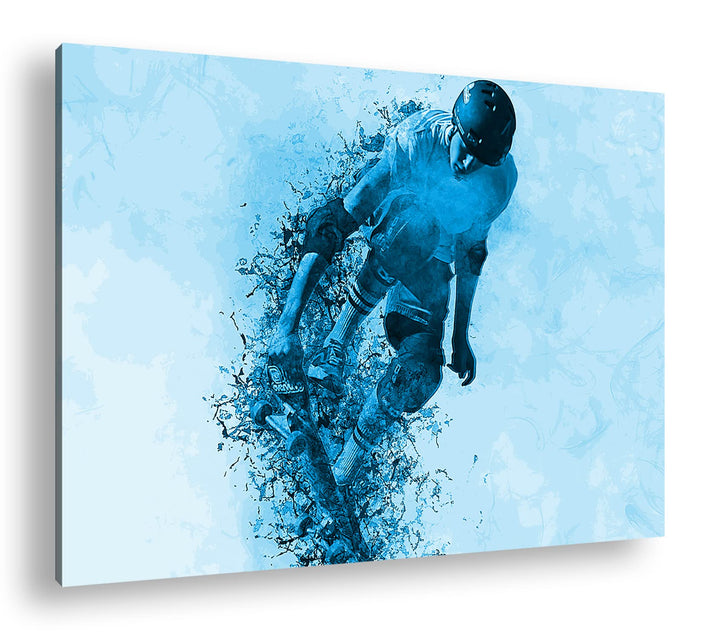 deyoli Spingender Skater Illustration Format 60x40 Effekt: Monocrome Blau als Leinwandbild, Motiv fe
