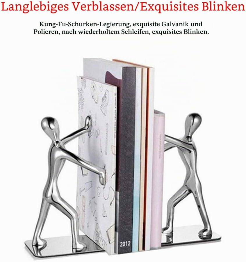 MerryNine Robuste Kung-Fu-Mann-Buchstützen aus Edelstahl, Buchstütze aus Edelstahl, kreativer Buchsc