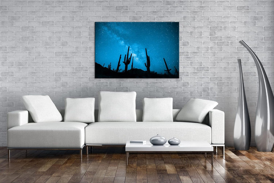 atemberaubender Sternenhimmel in der Wüste Format 80x60 Effekt: Monocrome Blau als Leinwandbild, Mot