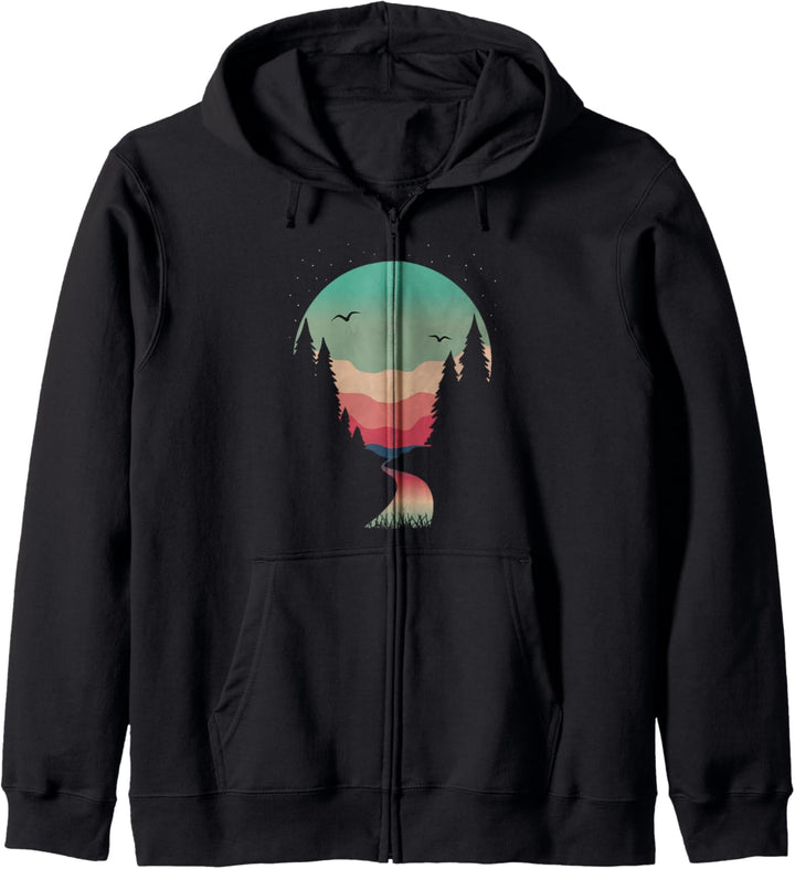 Camping hiking Mountain stream Scene retro vintage Kapuzenjacke