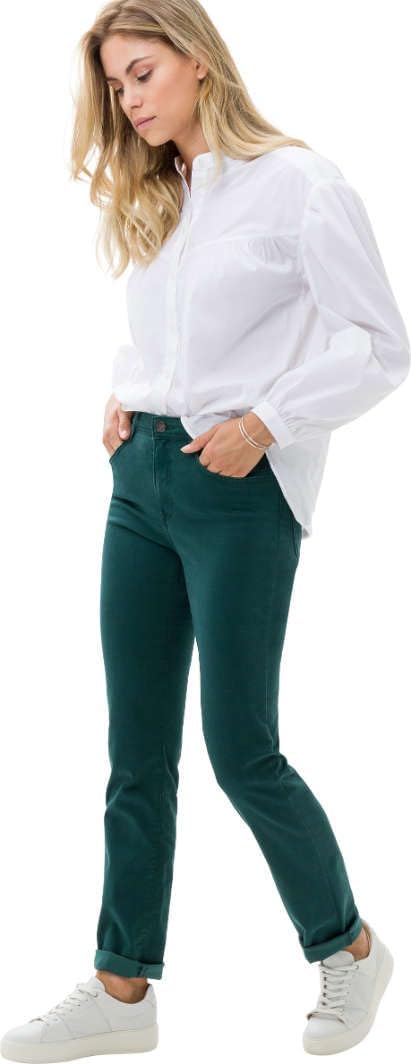 BRAX Damen Style Carola Five-Pocket Wertigem Baumwollsatin Hose 36W / 34L Dark Malachite, 36W / 34L