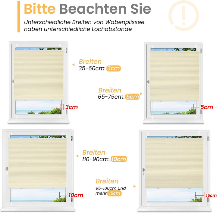 BelleMax Wabenplissee ohne Bohren Verdunkelung Thermo Plissee Klemmfix, Beige-weiss 75x130 cm (BxH),