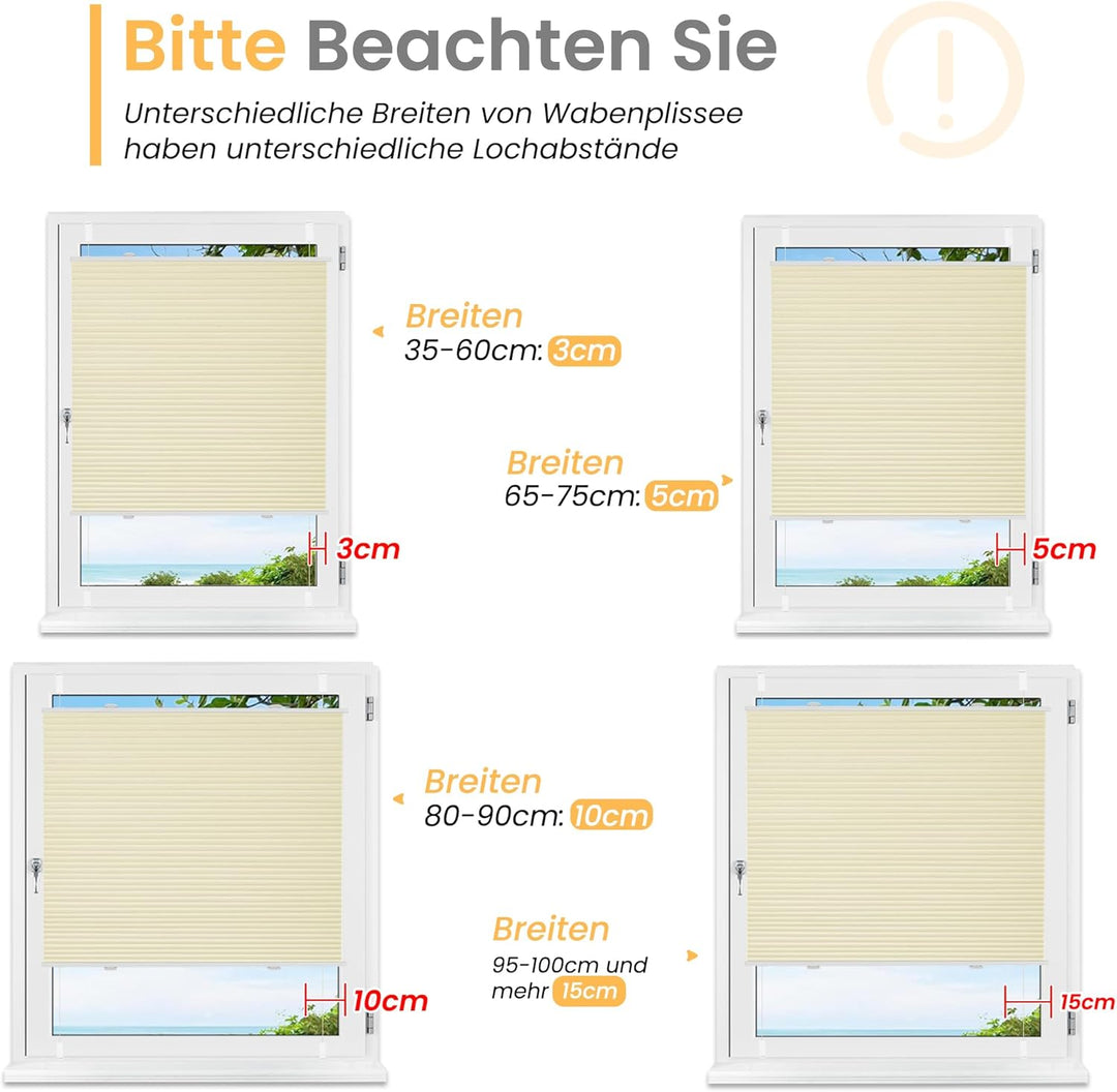 BelleMax Wabenplissee ohne Bohren verdunkelung Thermo plissee klemmfix, Beige-weiss 90x120cm 100% Bl