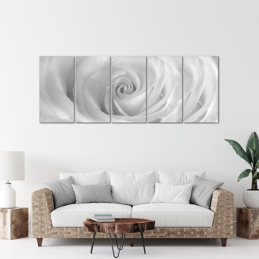 Runa Art Wandbild XXL Blumen Rosen Wohnzimmer Schlafzimmer 200 x 80 cm Schwarz Weiss 5 Teilig - Made