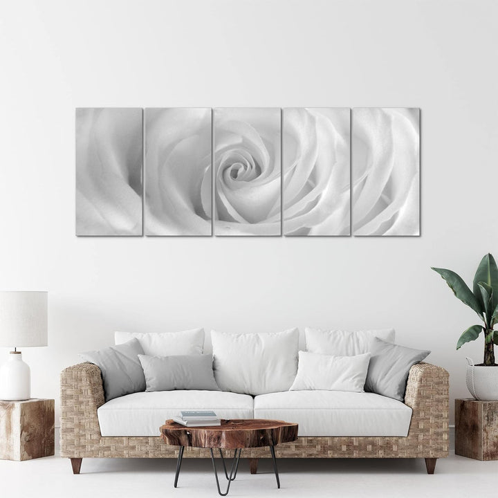 Runa Art Wandbild XXL Blumen Rosen Wohnzimmer Schlafzimmer 200 x 80 cm Schwarz Weiss 5 Teilig - Made