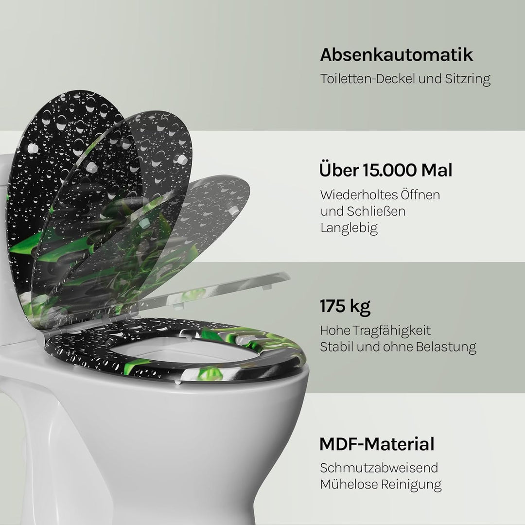 WOLTU #2 Premium WC-Sitz Toilettensitz mit Absenkautomatik, MDF Holzkern, Softclose Scharnier, Antib