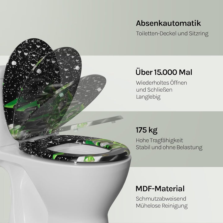 WOLTU #2 Premium WC-Sitz Toilettensitz mit Absenkautomatik, MDF Holzkern, Softclose Scharnier, Antib