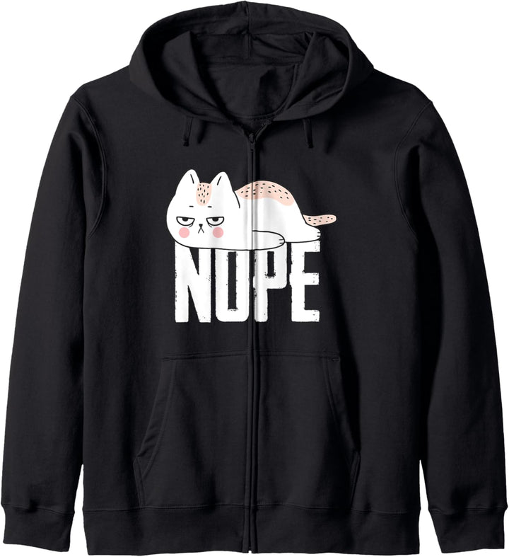 Nope Funny Lazy Cat Pun Sarcastic Gift Idea Kapuzenjacke