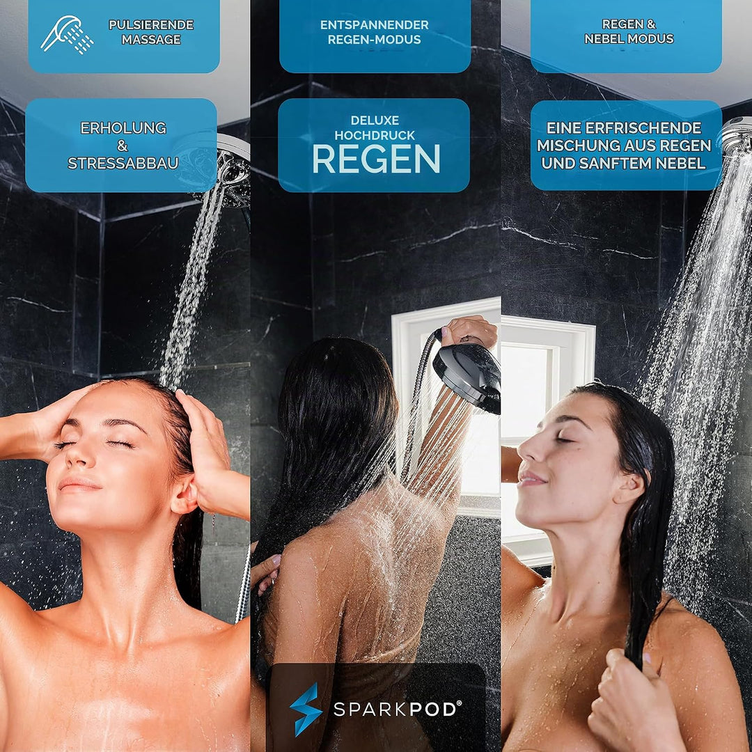 Sparkpod 10-Setting High Pressure Shower Head - Luxury 5" High Flow Hand Held Shower Head with High