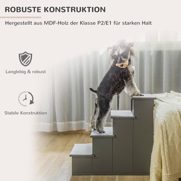 PawHut Haustiertreppe 4-stufige Hundetreppe Katzentreppe Einstiegshilfe mit Rutschfester Matte Haust