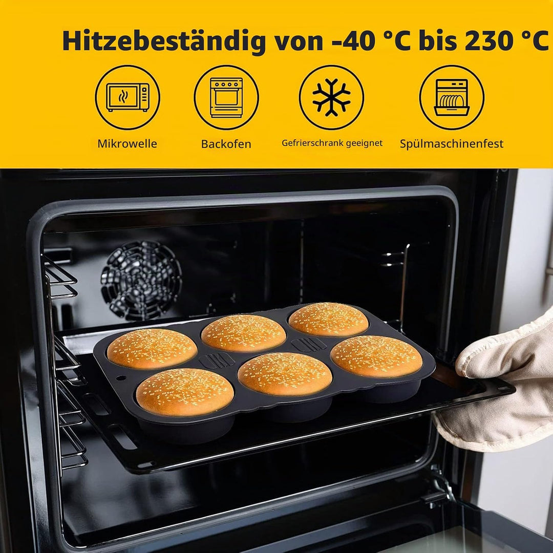 Burger Buns Brötchen Backform Silikon, Silikon Backform mit 6 Hohlräumen, faltbar wiederverwendbar -