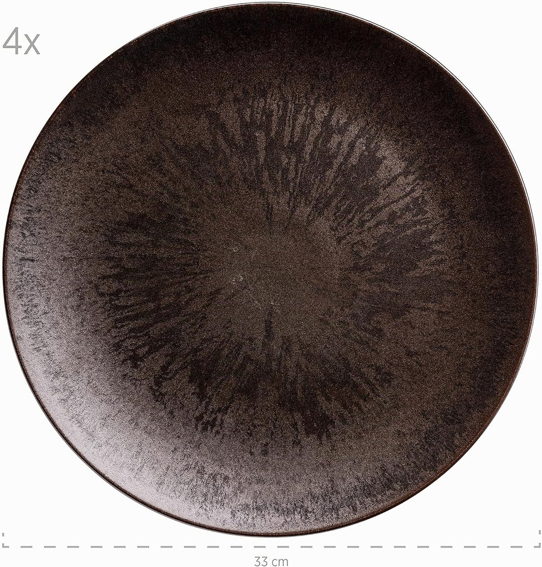 MÄSER Metallic Bronze, Grosse runde Platzteller mit edel glänzender Glasur im 4er Set, auch als Pizz