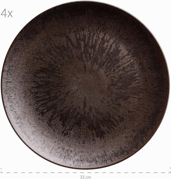 MÄSER Metallic Bronze, Grosse runde Platzteller mit edel glänzender Glasur im 4er Set, auch als Pizz
