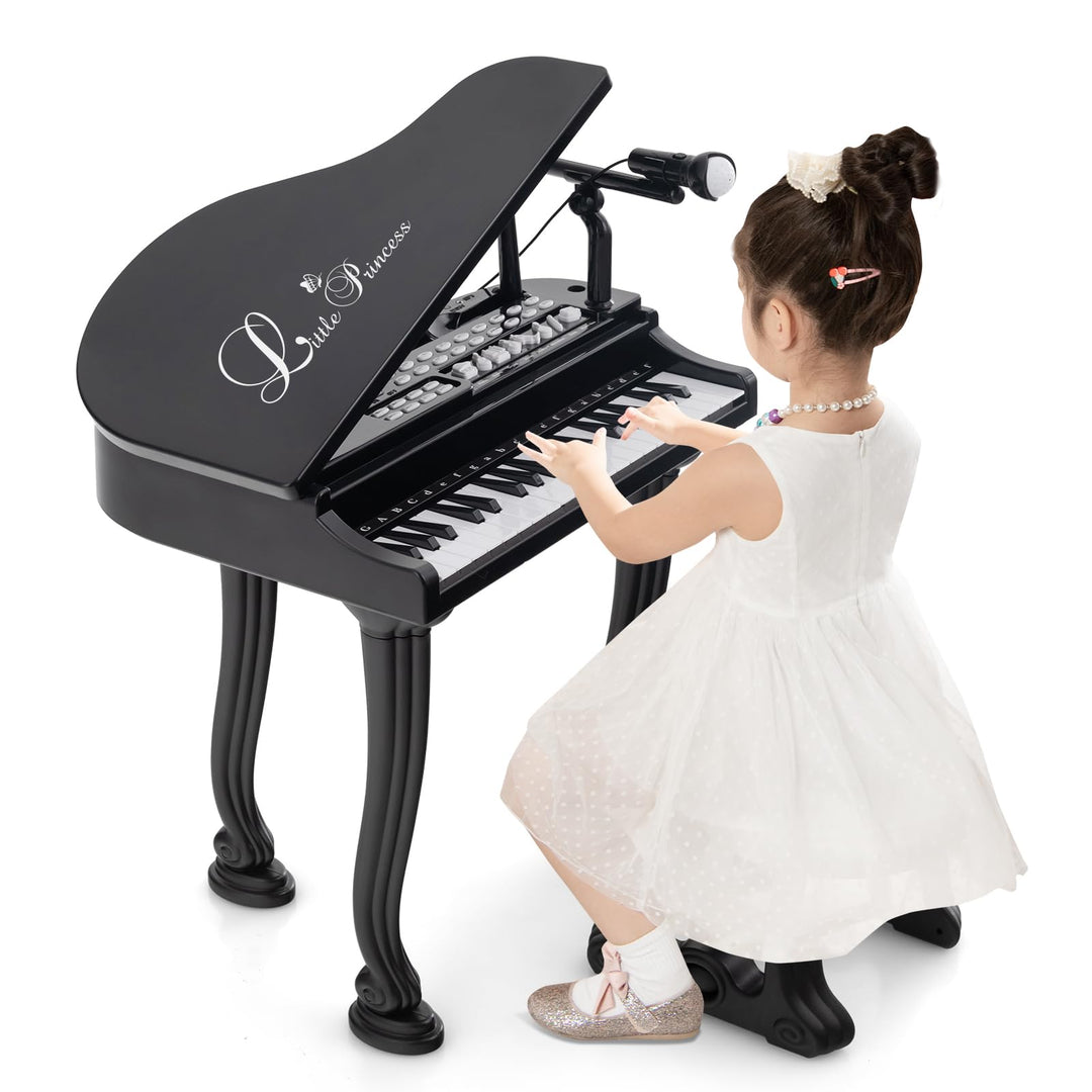 COSTWAY Kinder Keyboard mit 37 Tasten & Hocker, elektronische Klaviertastatur tragbar mit Mikrofon,