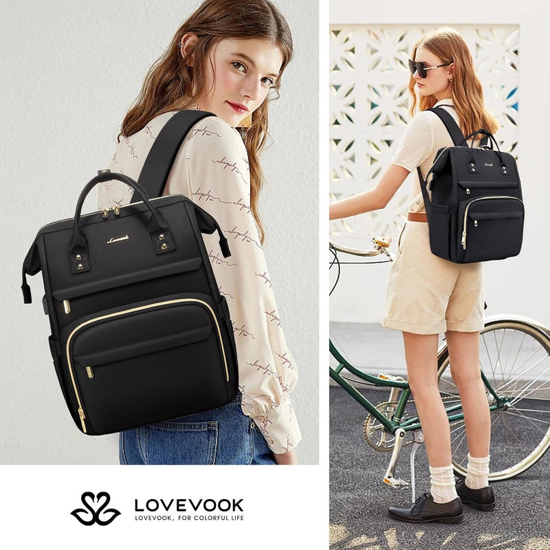 LOVEVOOK Rucksack Damen, Wasserdicht Laptoprucksack 15,6 Zoll Gross Backpack Schulrucksack Tasche Mä