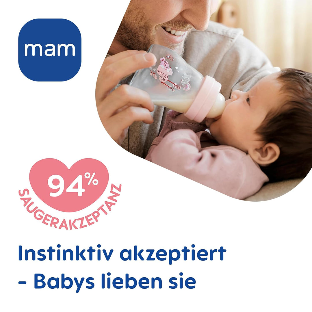 MAM Feel Good Glass Bottle Premium-Set | 0+ Mon | Babyflaschen-Set für Neugeborene | 94% Akzeptanz |