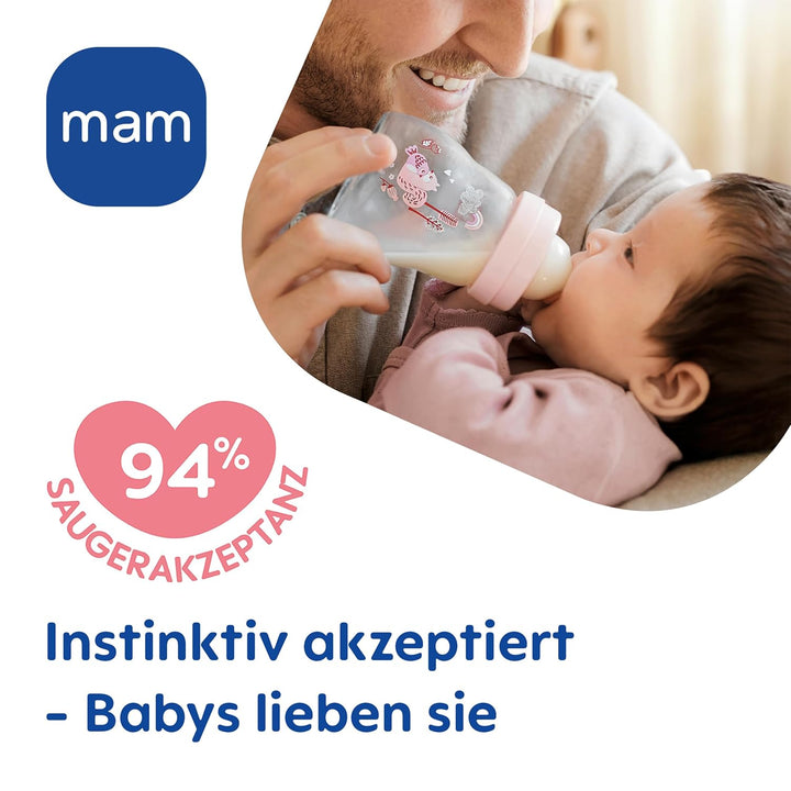 MAM Feel Good Glass Bottle Premium-Set | 0+ Mon | Babyflaschen-Set für Neugeborene | 94% Akzeptanz |