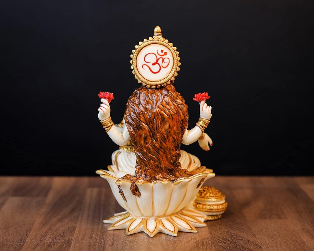 SHIVAJI ARTS Lakshmi Statue Zuchtmarmor, 18 cm, Weiss, Grösse M, 1 Stück