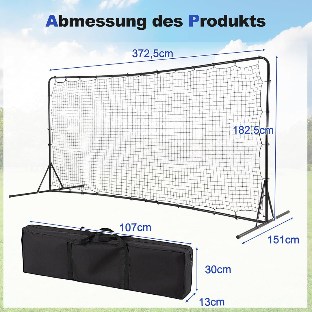GYMAX Kickback Fussball Rebounder Tor, 372,5 x 182,5 cm, klappbar Kickback Tor, Fussballtor mit vers