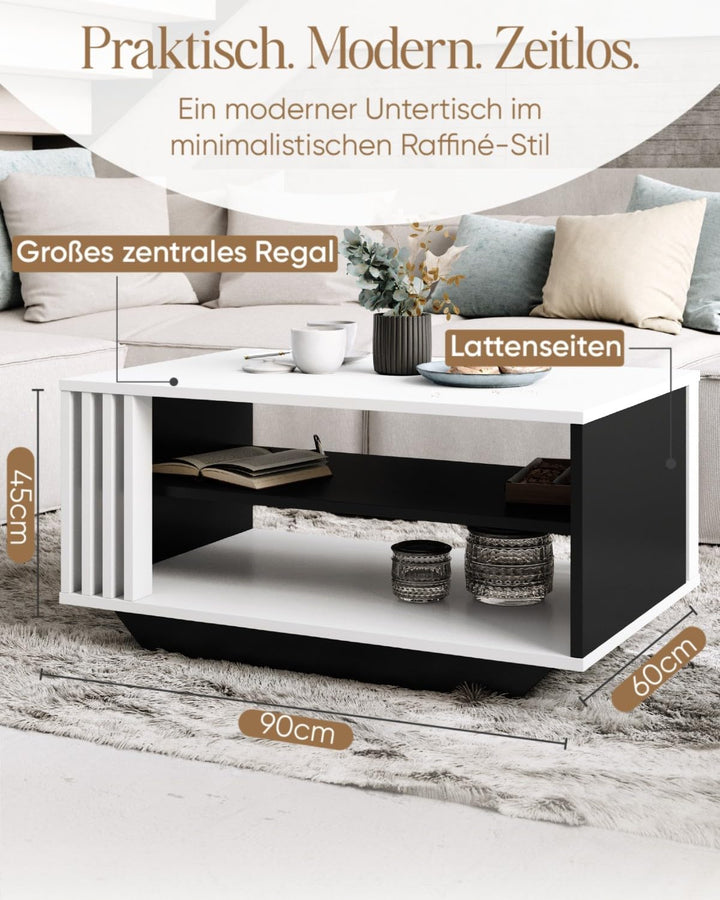 Viosimc Couchtisch, Wohnzimmertisch mit modernen Lamellen, moderner und stilvoller rechteckiger Kaff