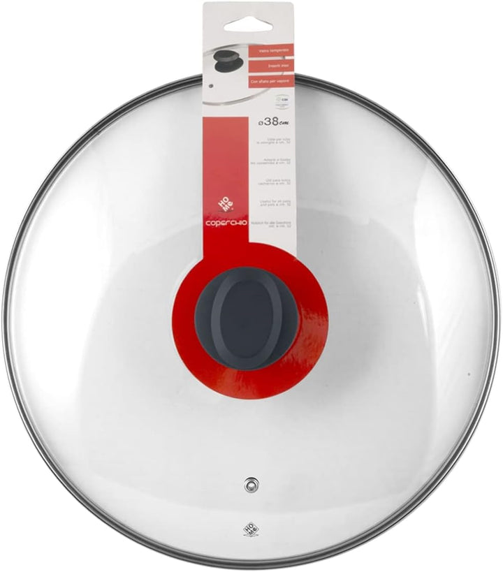 Home Deckel mit Rand aus Edelstahl, Kunststoff/Glas, Transparent/Schwarz, 38 cm