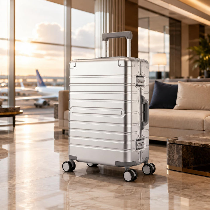 Travelhouse Oslo Alu Reisekoffer Silber M-65cm Hartschalenkoffer Reisetrolley Suitecase Trolley 2X T