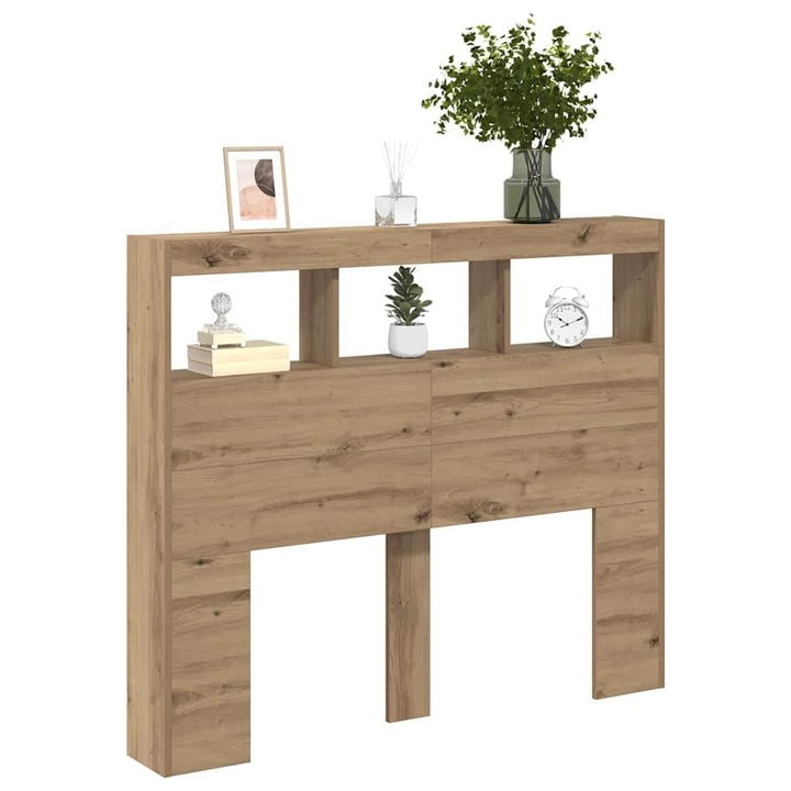 vidaXL Artisan Eichen Kopfteil mit blauen Regalen Massives Holzdesign Stylisches und funktionales Be