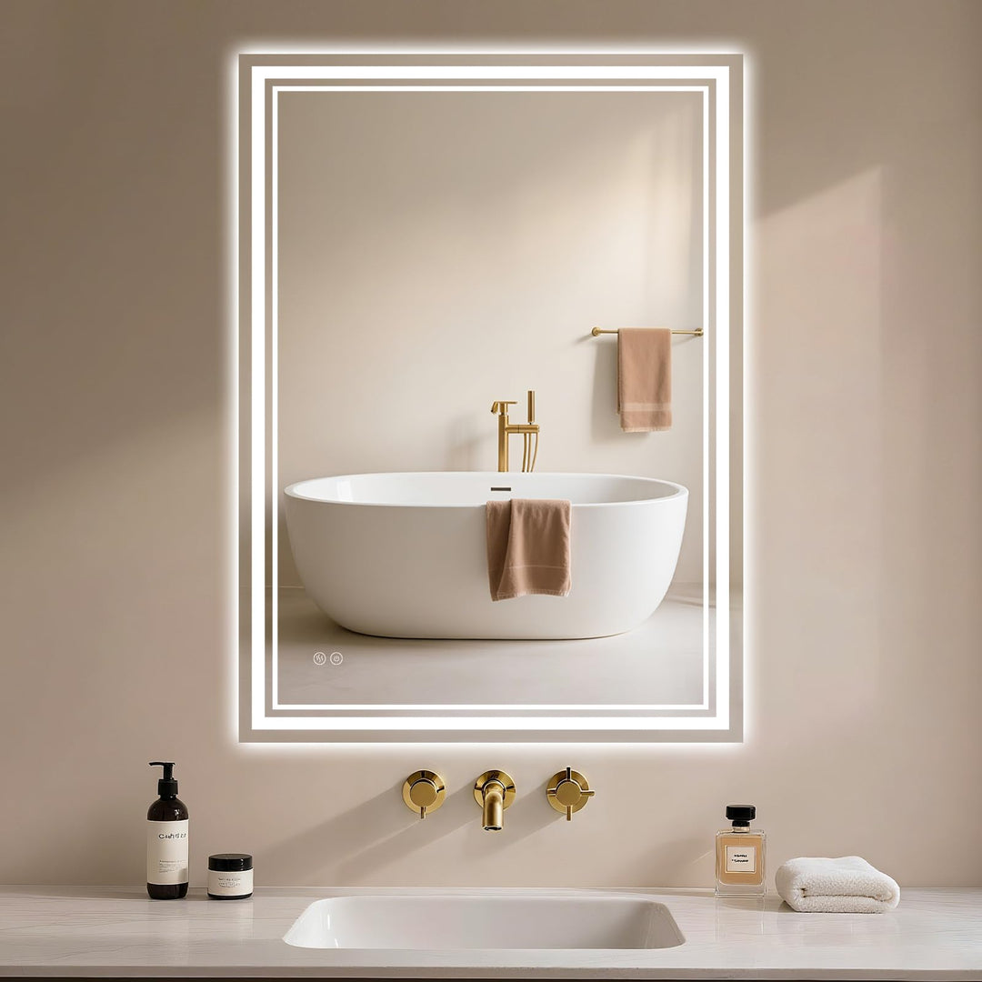 Badspiegel-mit-Beleuchtung 80x60cm - Badezimmerspiegel LED Badezimmer Spiegel mit Beleuchtung Beschl