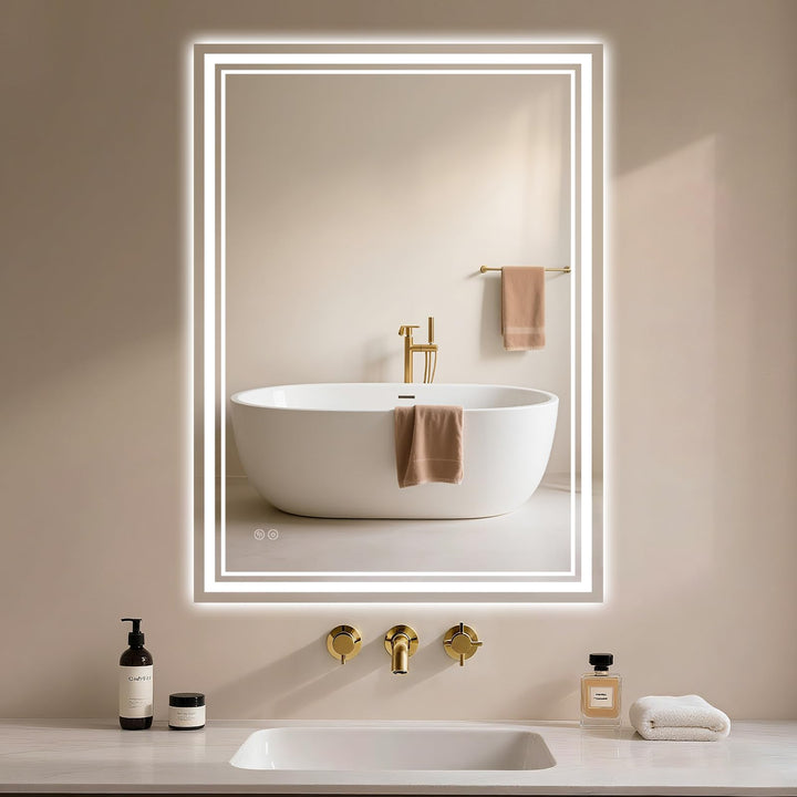 Badspiegel-mit-Beleuchtung 80x60cm - Badezimmerspiegel LED Badezimmer Spiegel mit Beleuchtung Beschl