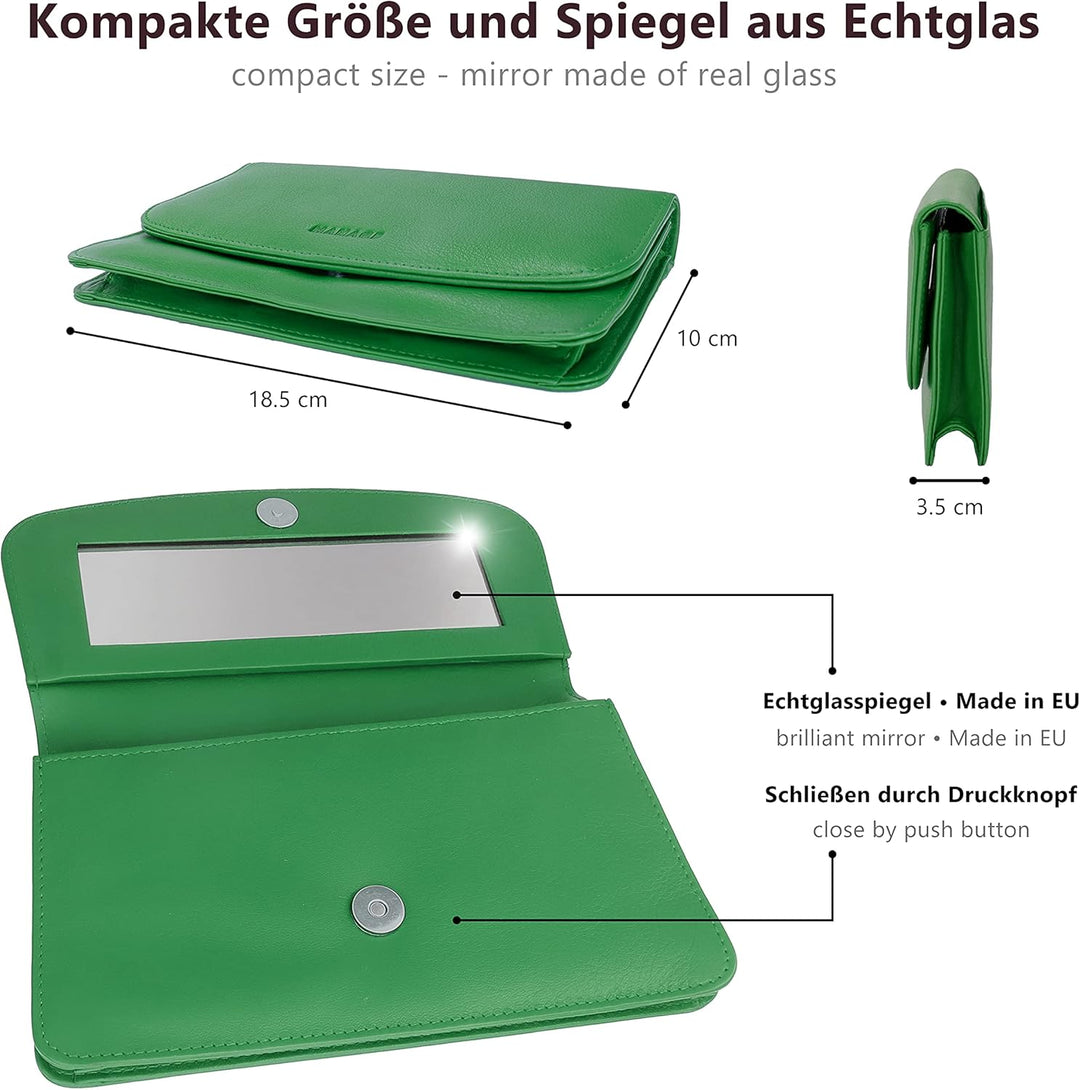 MANAGE Kosmetiktasche Damen mit Spiegel - Schminktasche klein aus echtem Leder - edle Clutch Grün 18