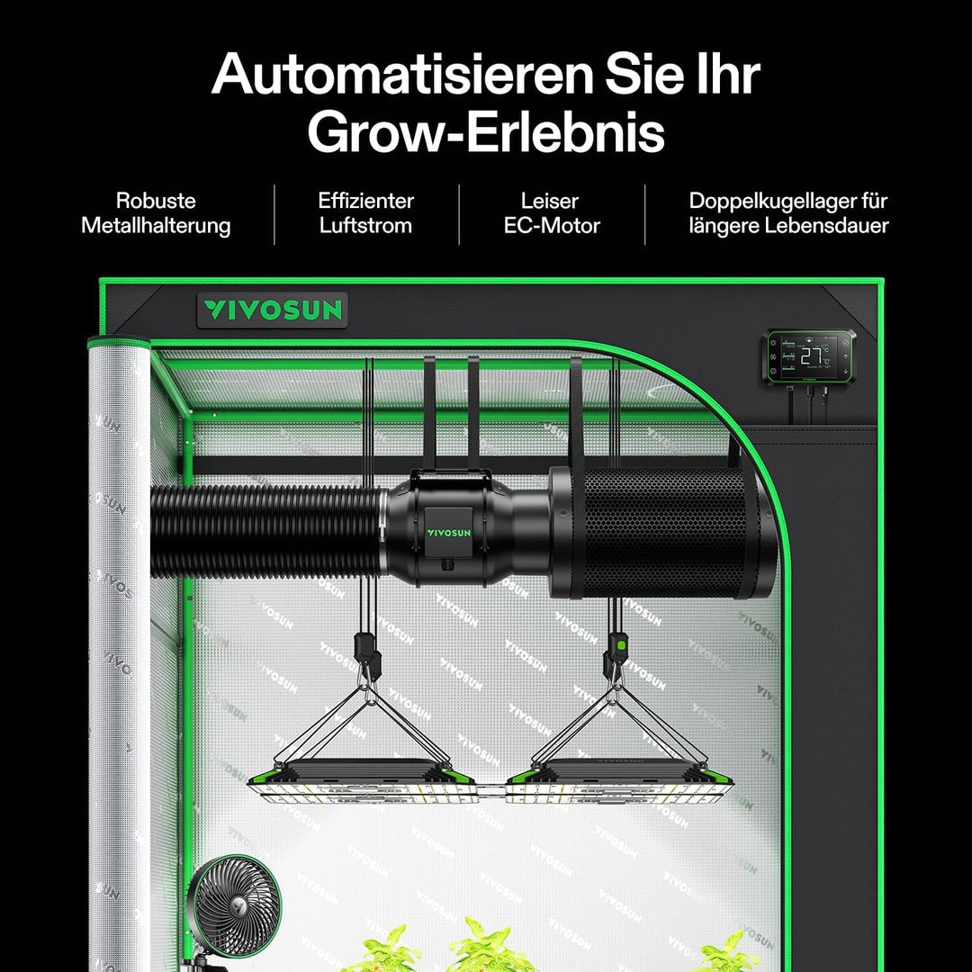 VIVOSUN Rohrventilator 150mm AeroZesh G6 Abluftset 660m³/h mit GrowHub E42A, Temperatur- und Feuchti
