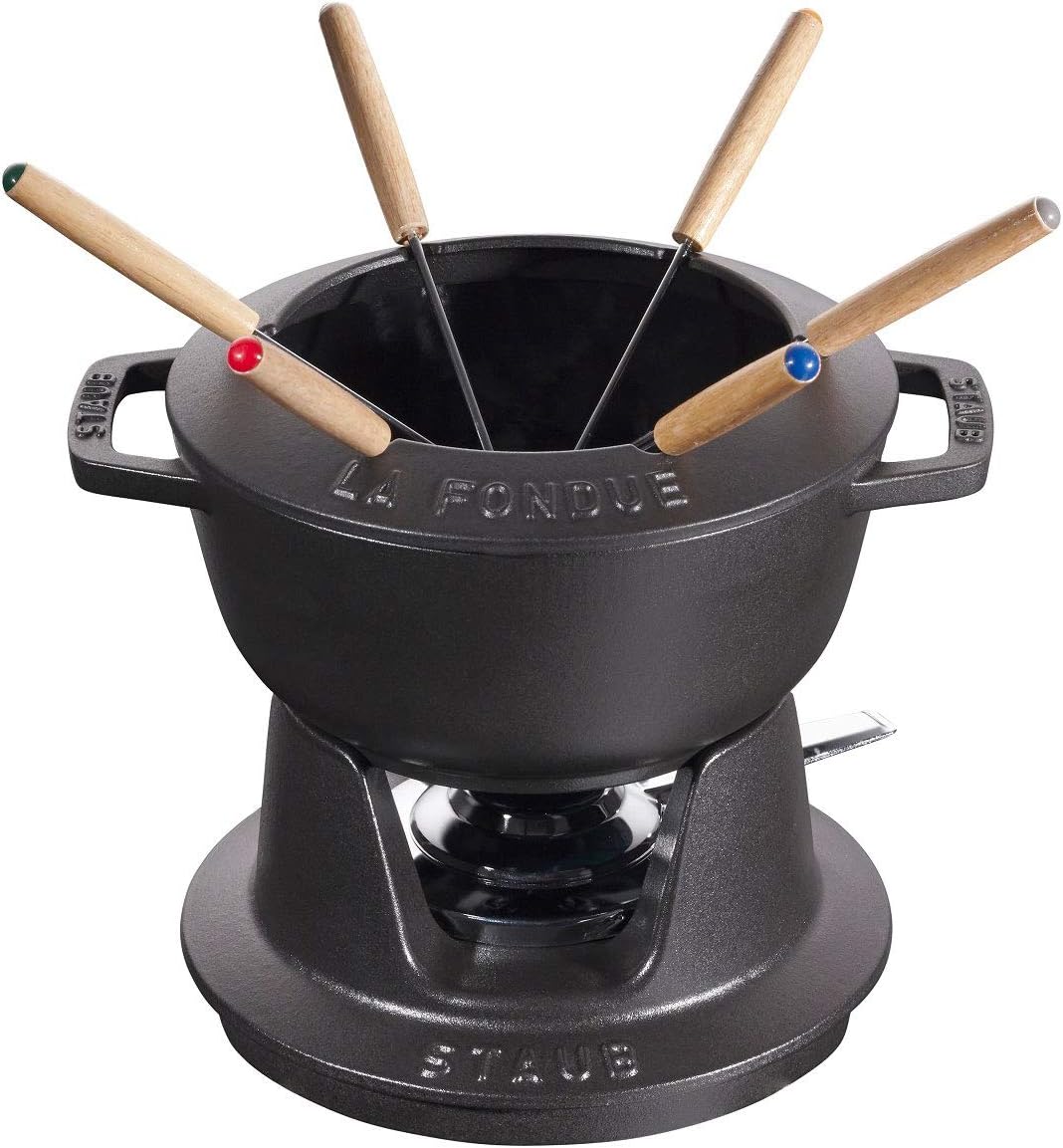 STAUB Fondue Set mit 6 Gabeln, Geeignet für Käse- Schoko- und Fleisch-Fondue, Gusseisen, 18 cm, Schw