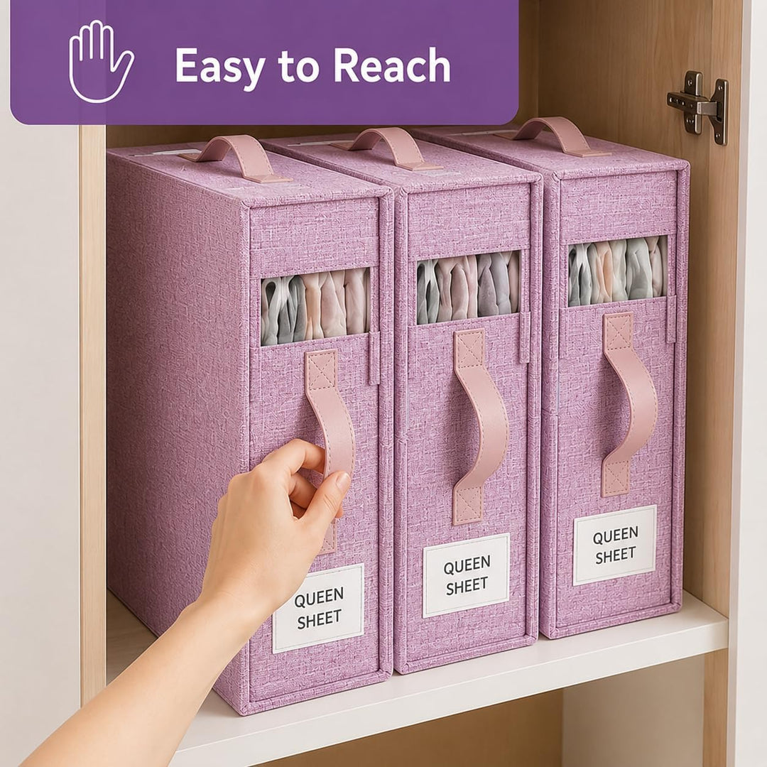 3er-Set Bettwäsche Organizer, über 40% schwerer, Bettwäsche Aufbewahrungsbox mit Sichtfenster, Besch