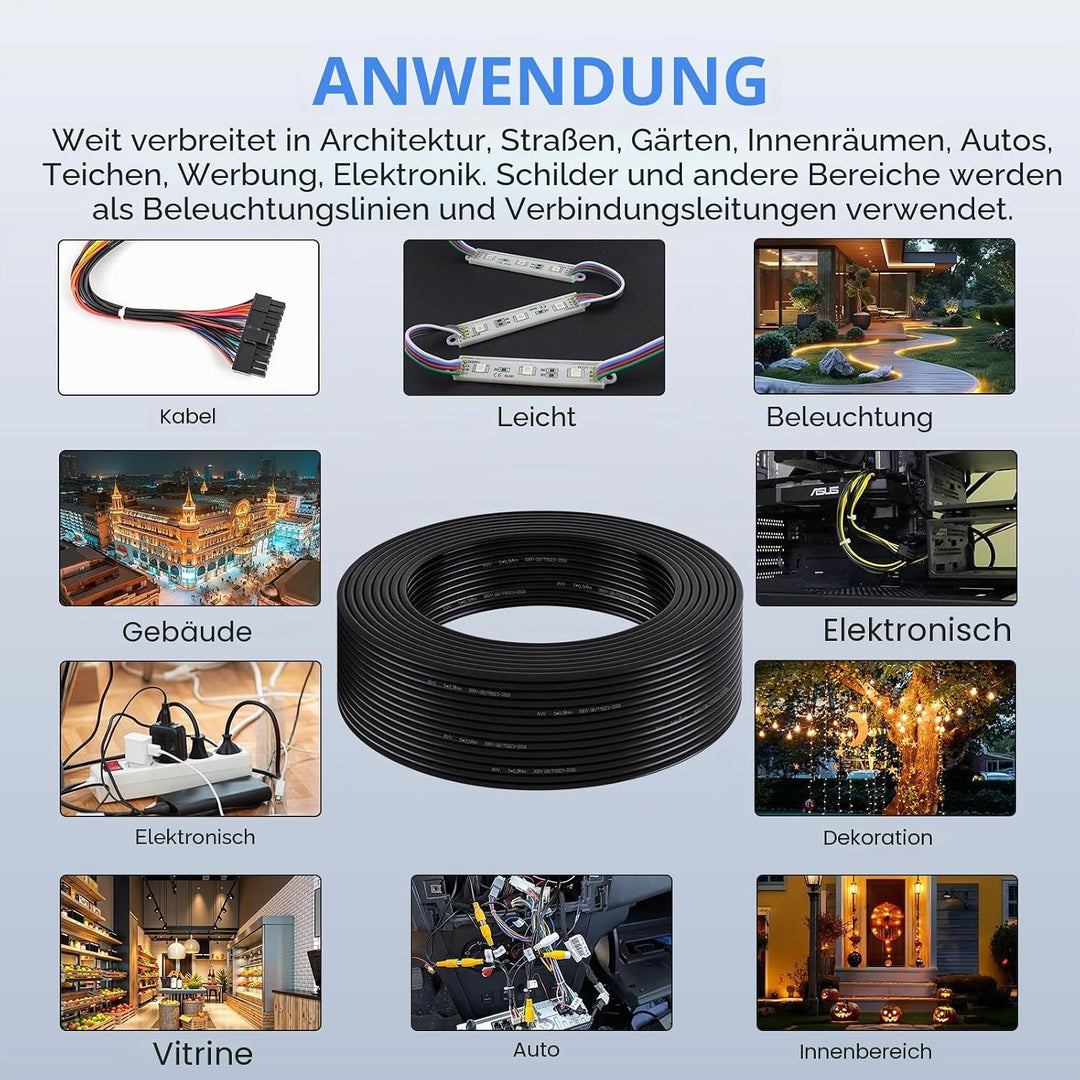 5 Adriges 0,5mm² 5 Meter Fahrzeugkabel – Mehradriges Anhängerkabel, Runder Erdleiter, Schwarz, für W