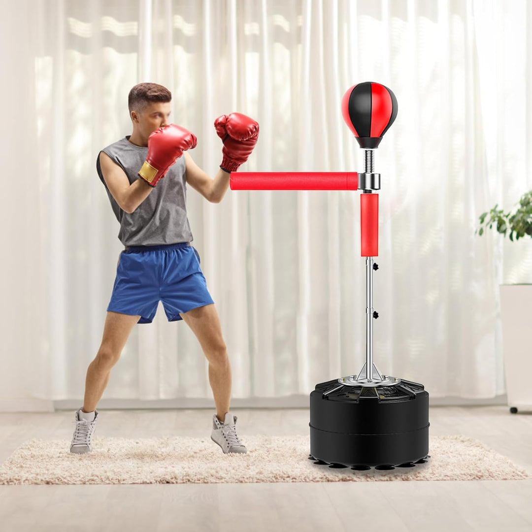 Bag mit Spinning Bar Höhenverstellbarer freistehender Boxsack mit Ständer,Reflexstange,Punchingball,