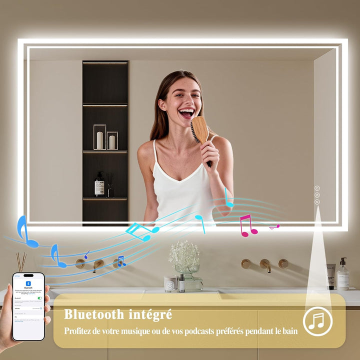 Badspiegel-mit-Beleuchtung 120x70cm - Badezimmer Spiegel mit Bluetooth - Badezimmerspiegel mit Besch