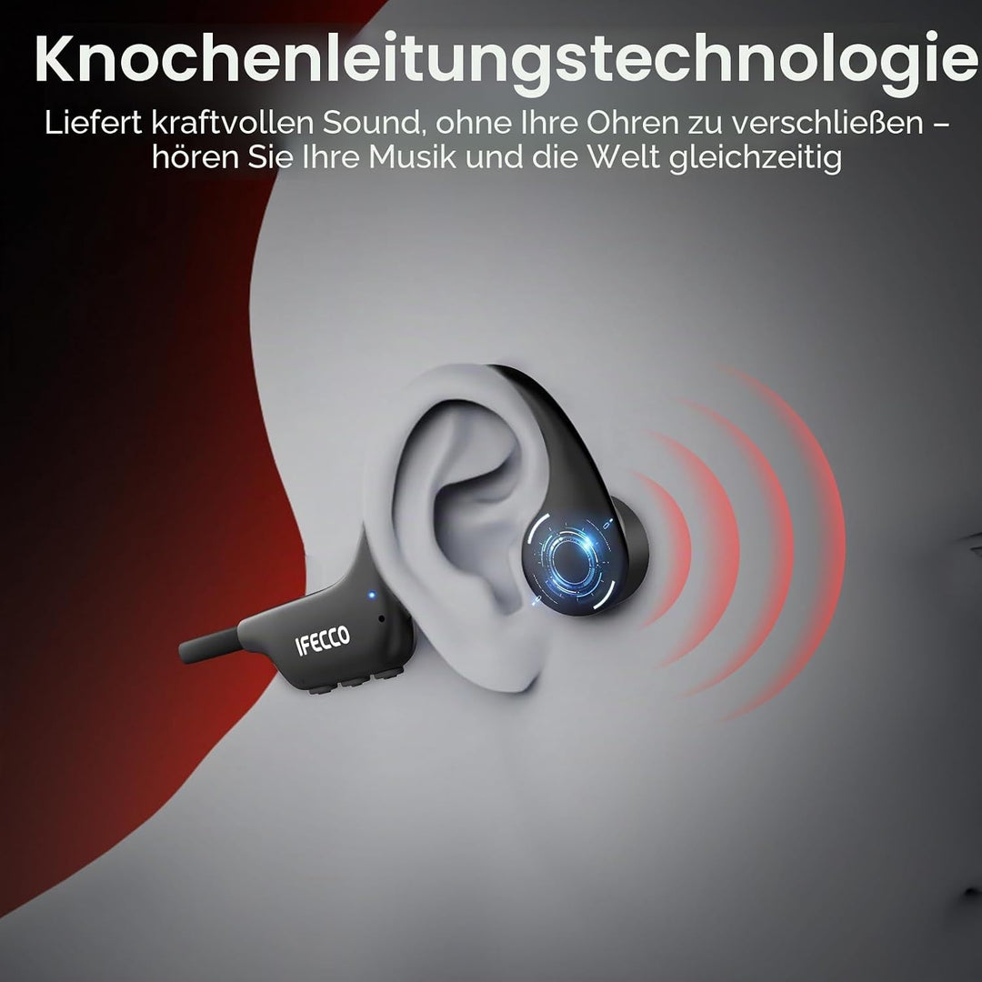 IFECCO Knochenschall Kopfhörer Schwimmen Bluetooth 6.0 - IP68 wasserdichte Open Ear KopfhöRer mit MP