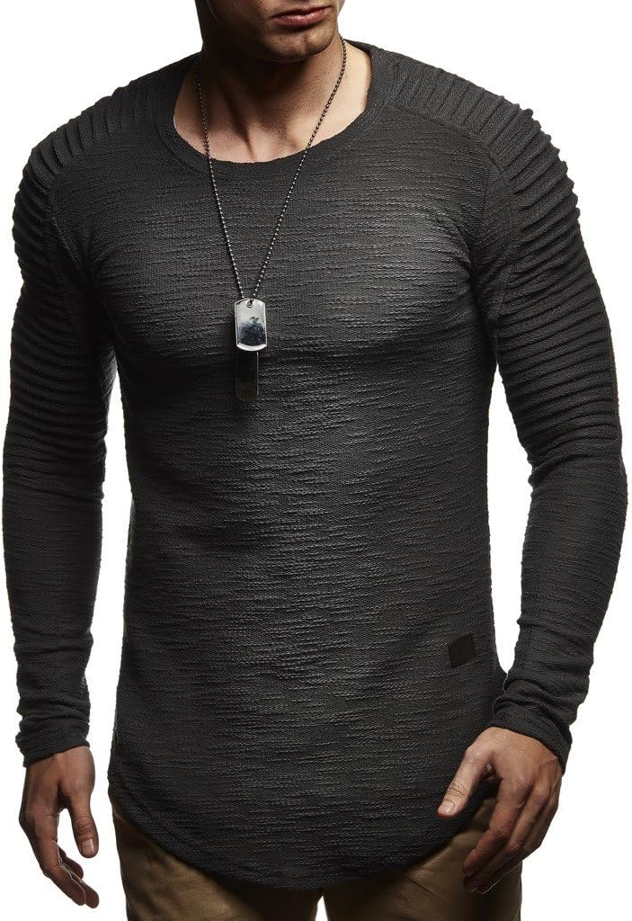 Leif Nelson Herren Pullover Rundhals-Ausschnitt Schwarzer Männer Longsleeve dünner Pulli Sweatshirt