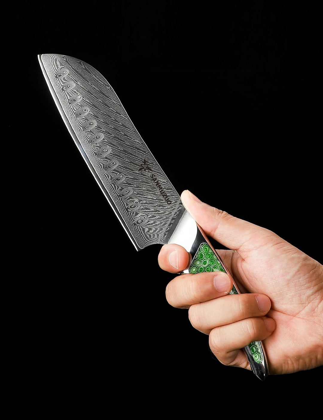 SANMUZUO 17,5CM Santokumesser, Kochmesser aus Japanischem VG-10-Damaststahl, ultrascharfes Küchenmes
