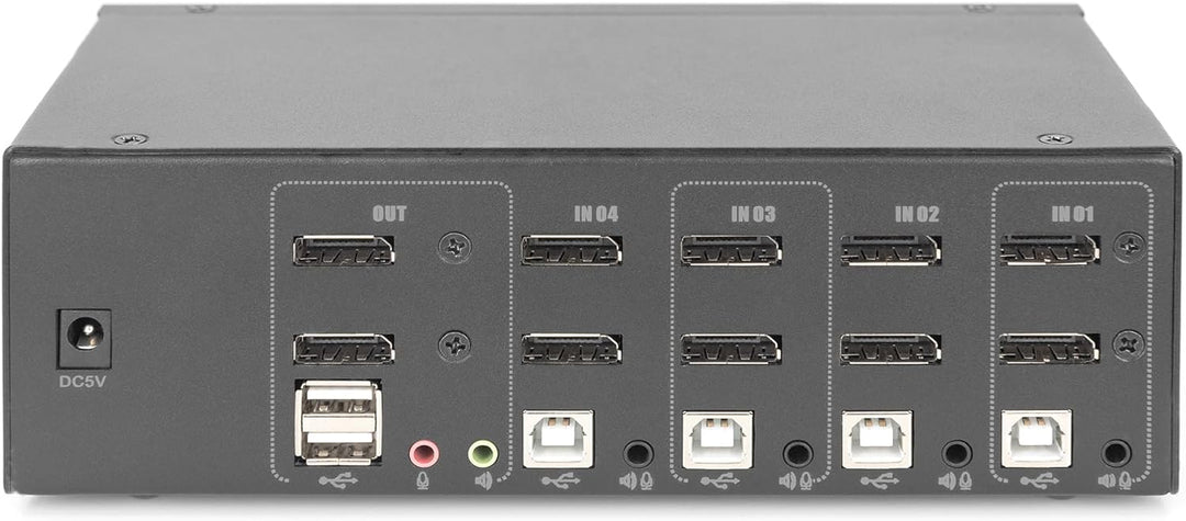 DIGITUS KVM-Switch DisplayPort – 4-Port Dual-Display – 4 PC 2 Monitore – 1x Maus, Tastatur & Audio f
